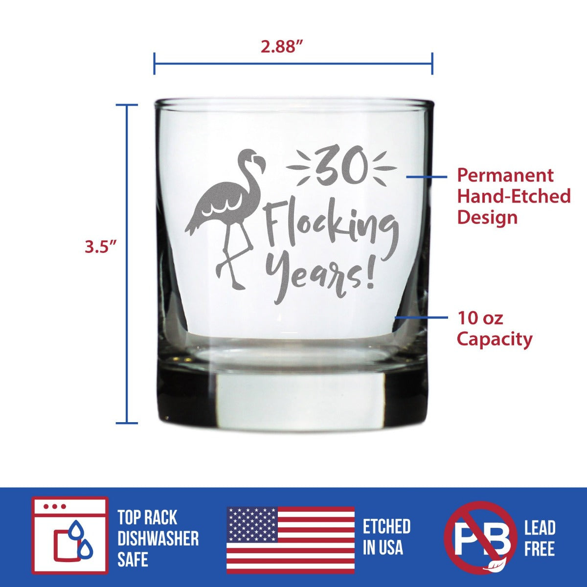 30 Flocking Years - 10 Ounce Rocks Glass