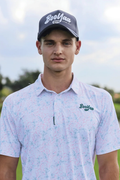 BooYaa Premium Men's Golf Polo, Rosebay White Floral Print, 4-Way Stretch, Moisture-Wicking