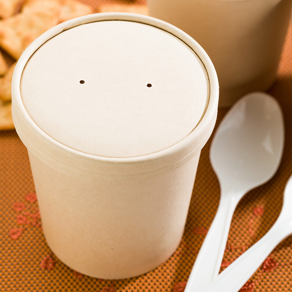Bio Tek Round Bamboo Paper Soup Container Lid - Fits 16 oz - 25 count box