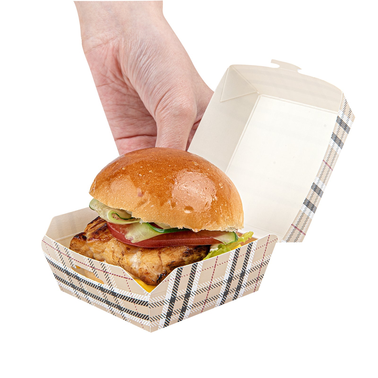 Bio Tek Plaid Paper Mini Burger Box - 2 3/4" x 2 3/4" x 2" - 100 count box