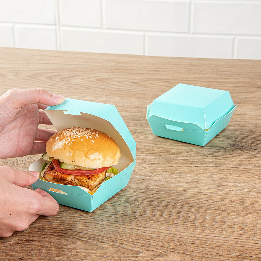 Bio Tek Turquoise Paper Mini Burger Box - 2 3/4" x 2 3/4" x 2" - 100 count box