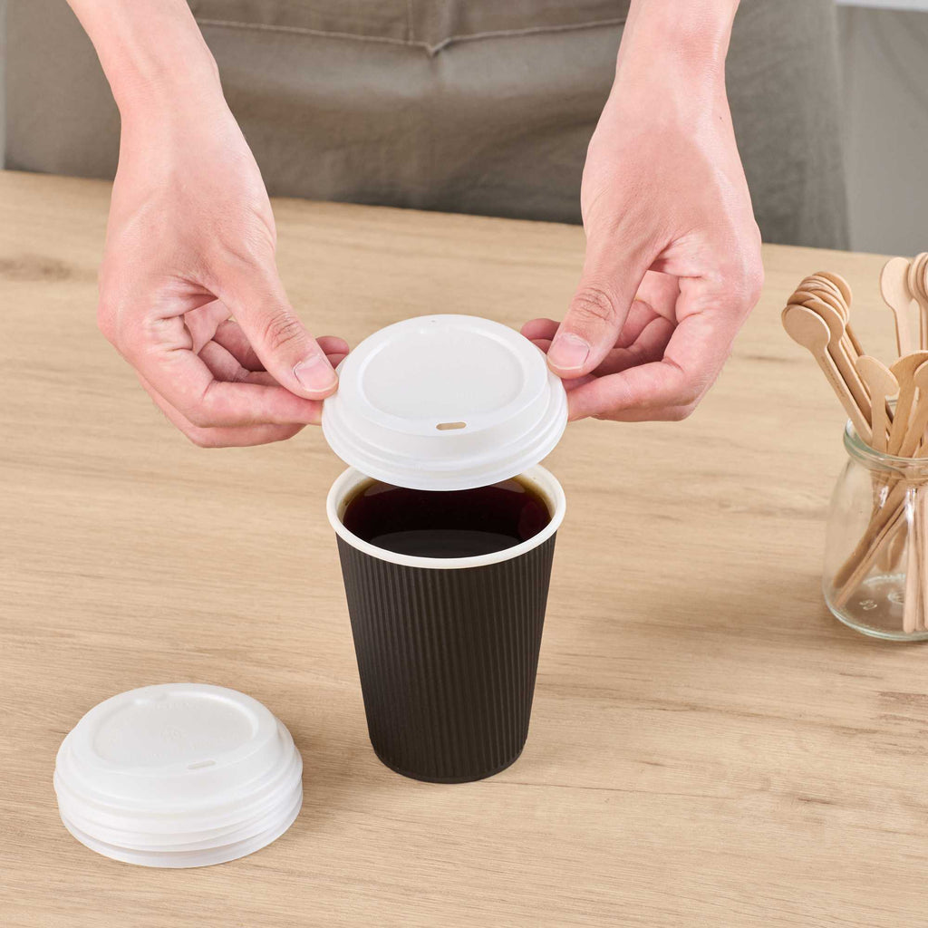 Basic Nature White PLA Plastic Coffee Cup Lid - Fits 8, 12, 16 and 20 oz, Compostable - 500 count box