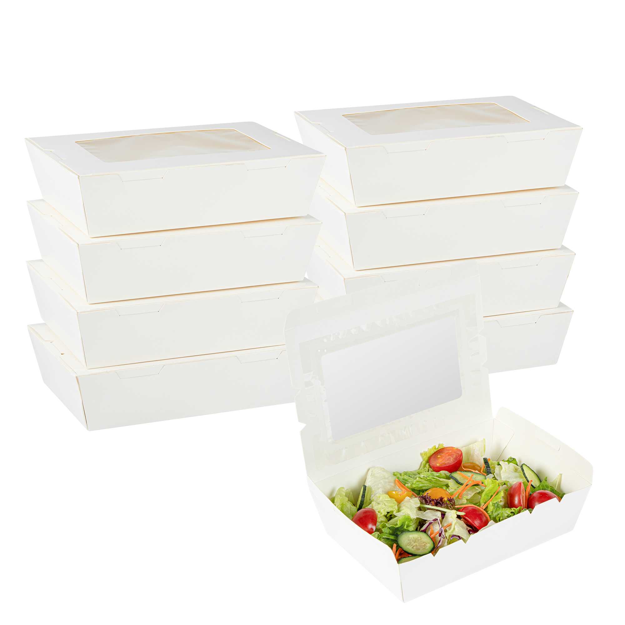 Cafe Vision 42 oz White Paper Medium Take Out Container - Hinge Lock - 8" x 5 1/2" x 2" - 200 count box