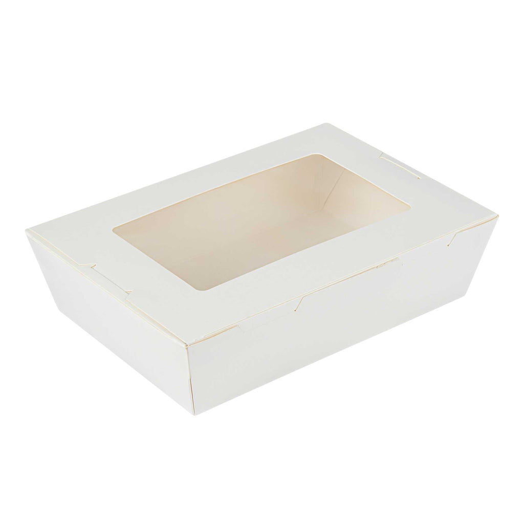 Cafe Vision 42 oz White Paper Medium Take Out Container - Hinge Lock - 8" x 5 1/2" x 2" - 200 count box
