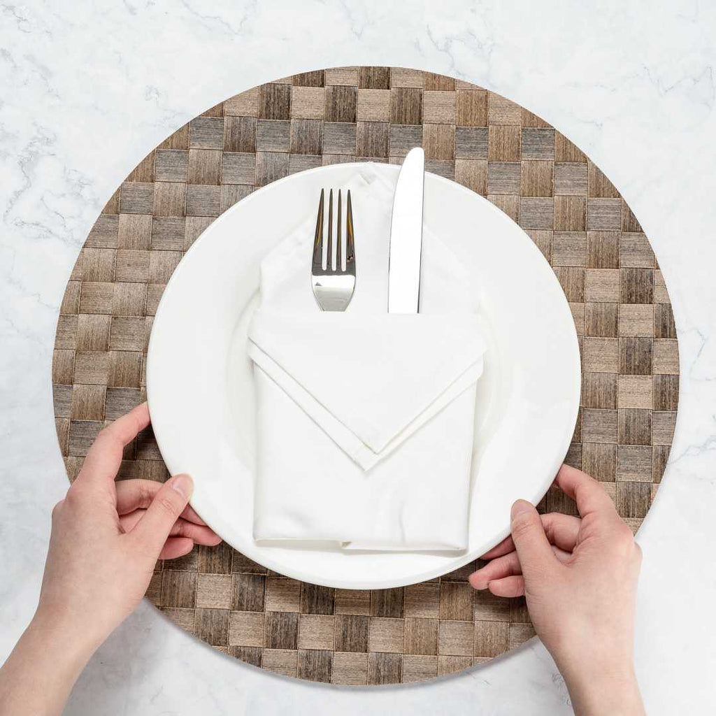 Macroweave Round Brown Placemat - 15" x 15" - 6 count box