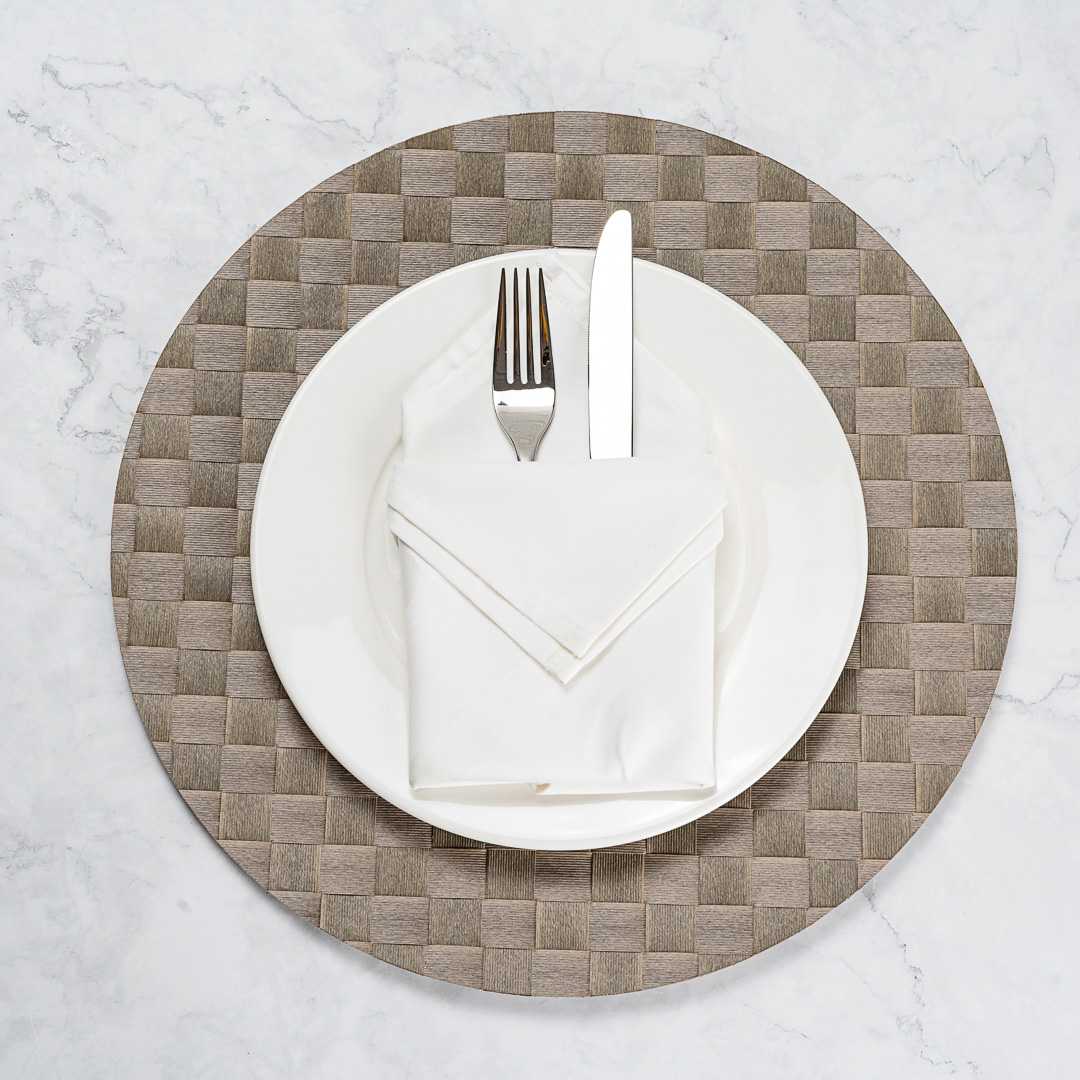 Macroweave Round Light Brown Placemat - 15" x 15" - 6 count box
