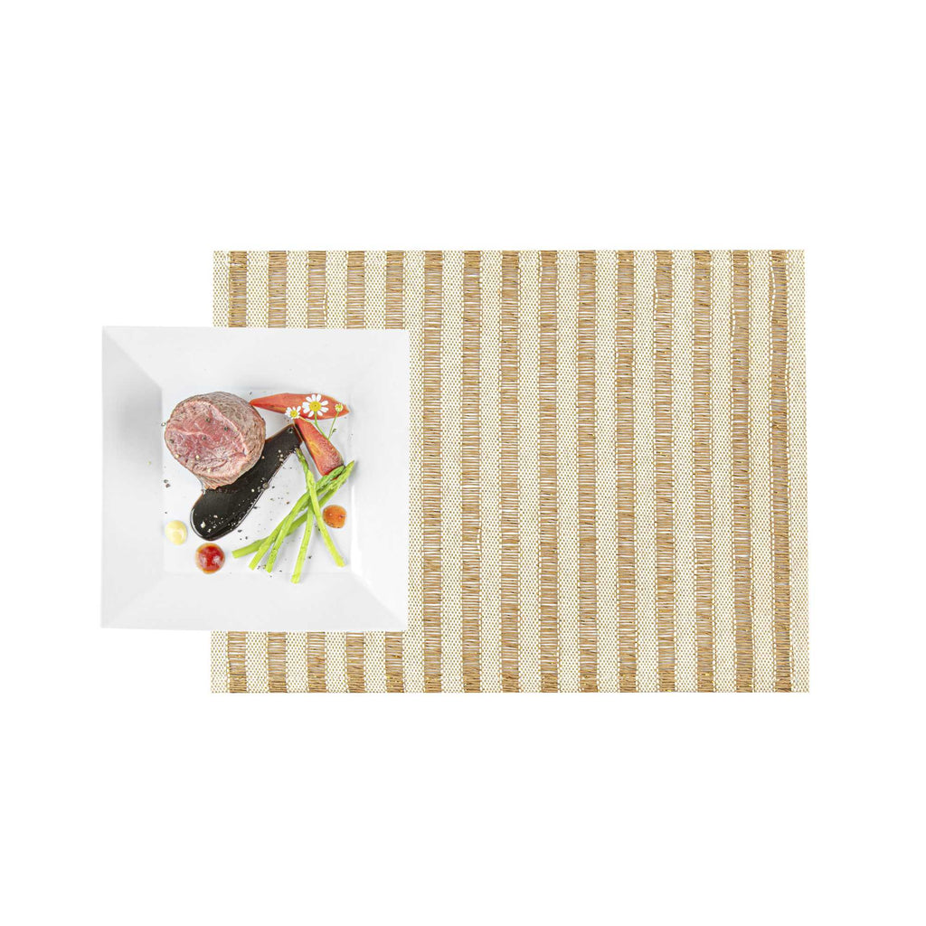 Carmel Mesh Light Brown Striped Placemat - 16" x 12" - 6 count box