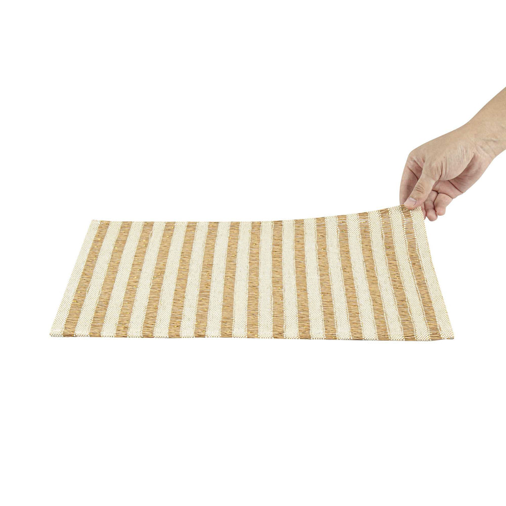 Carmel Mesh Light Brown Striped Placemat - 16" x 12" - 6 count box