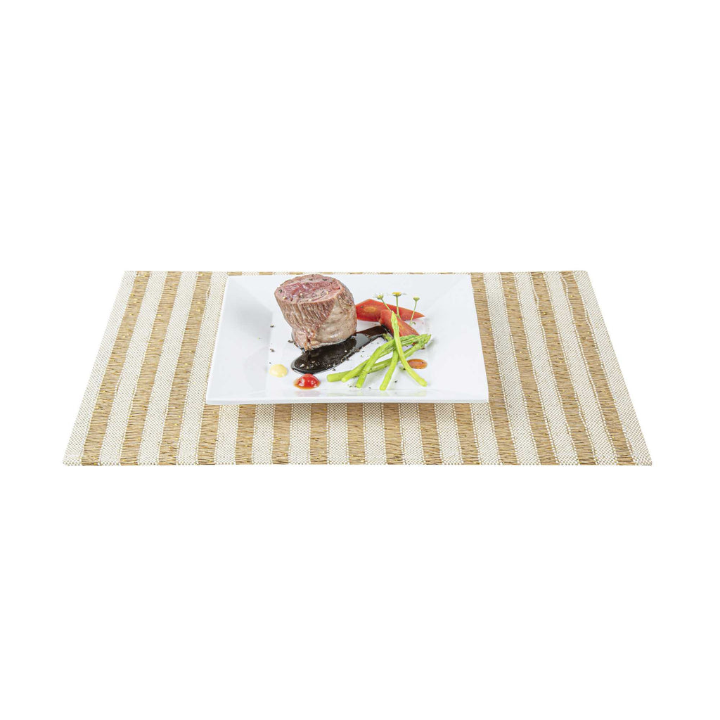 Carmel Mesh Light Brown Striped Placemat - 16" x 12" - 6 count box