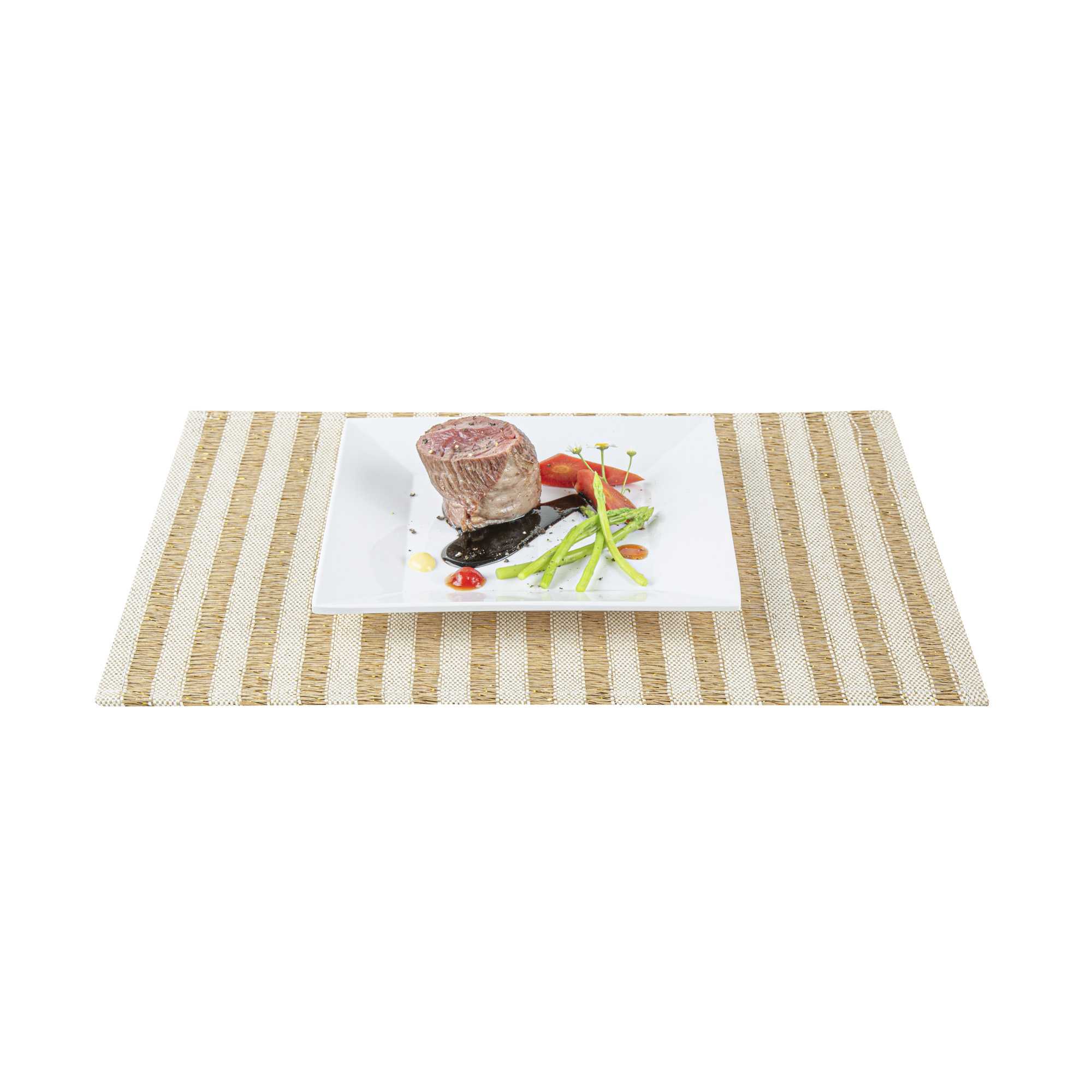 Carmel Mesh Light Brown Striped Placemat - 16" x 12" - 6 count box
