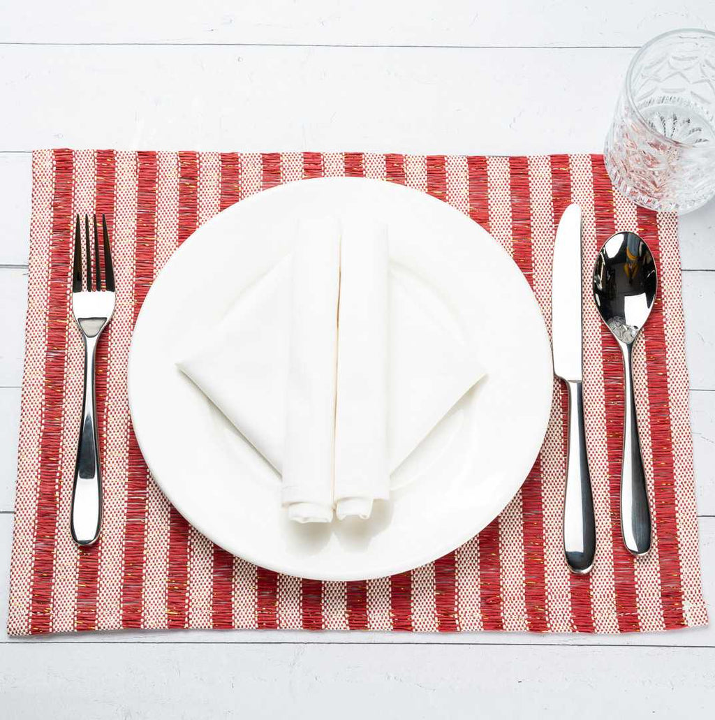 Carmel Mesh Red Striped Placemat - 16" x 12" - 6 count box