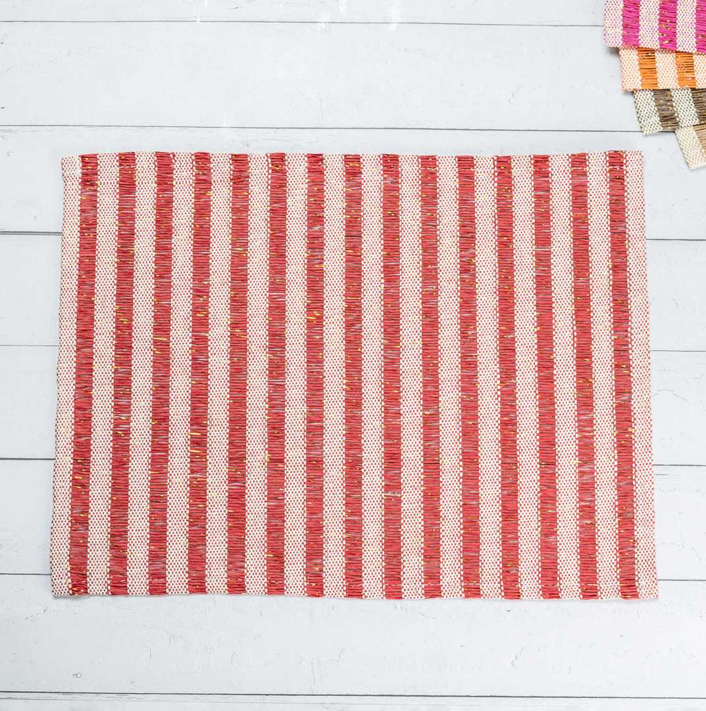 Carmel Mesh Red Striped Placemat - 16" x 12" - 6 count box