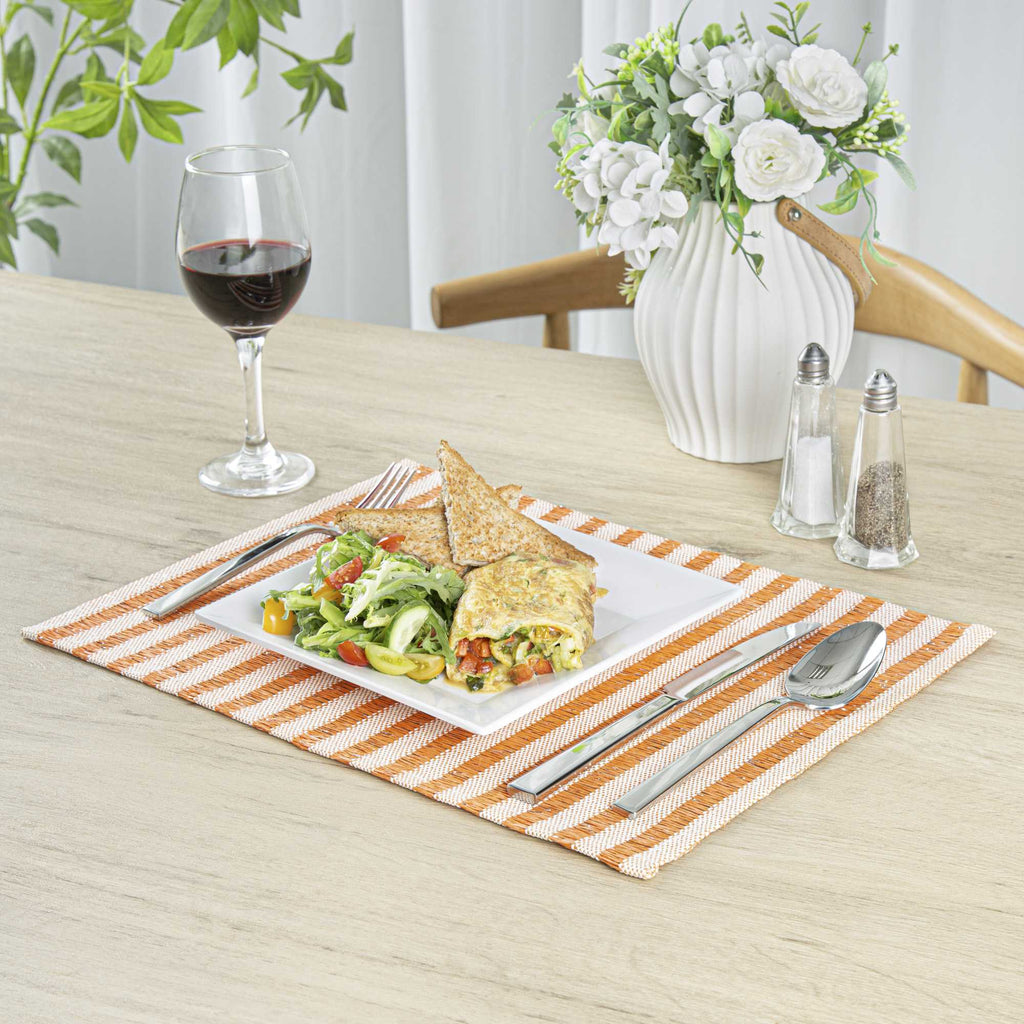 Carmel Mesh Orange Striped Placemat - 16" x 12" - 6 count box