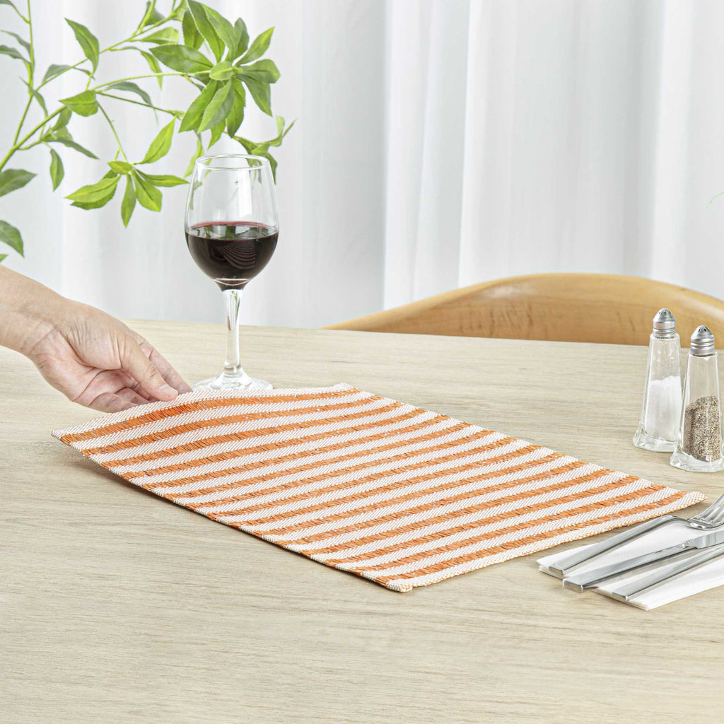 Carmel Mesh Orange Striped Placemat - 16" x 12" - 6 count box