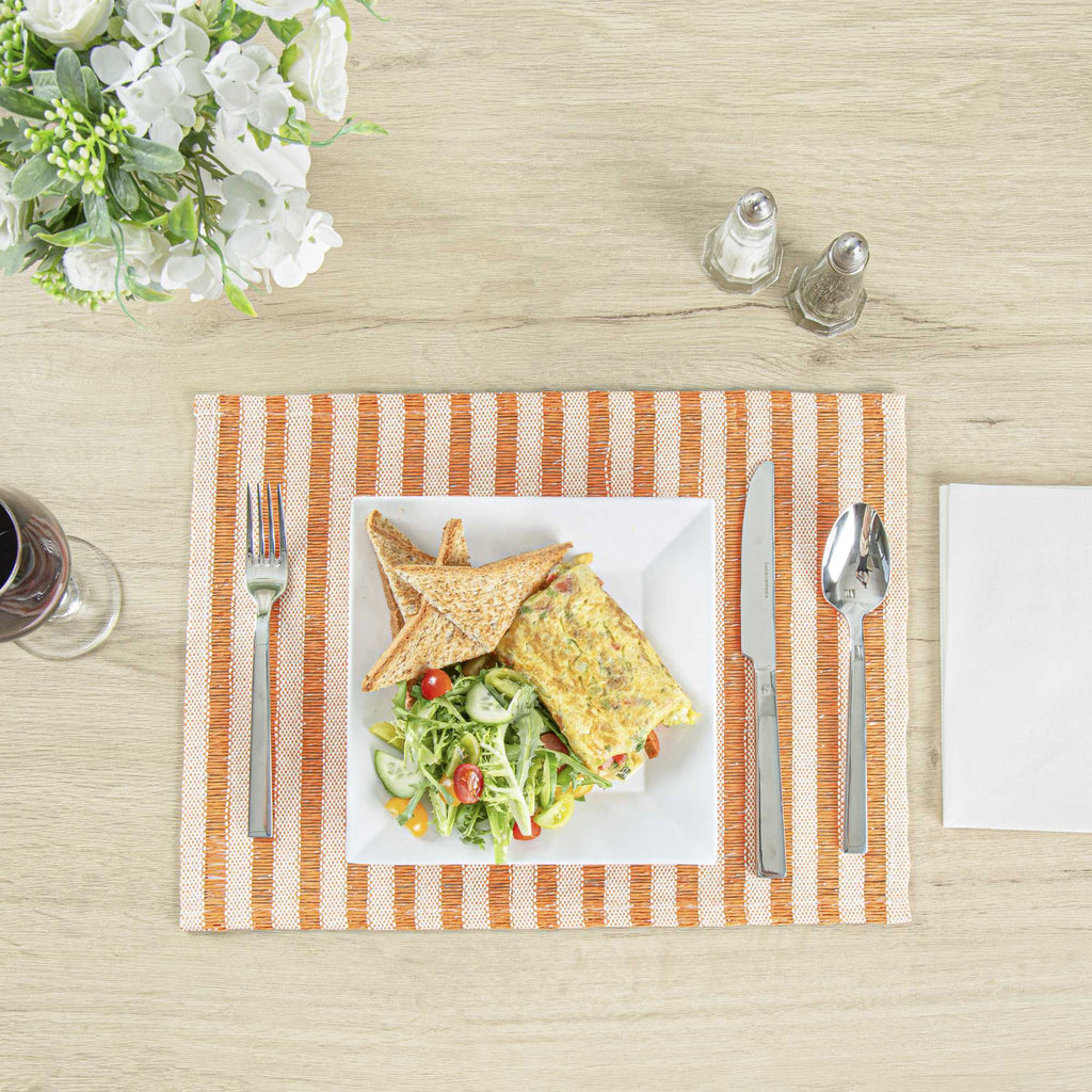 Carmel Mesh Orange Striped Placemat - 16" x 12" - 6 count box