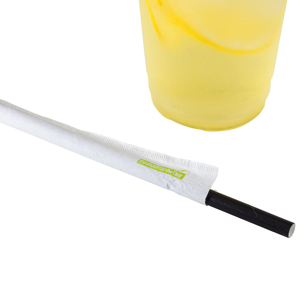 Bev Tek Black Paper Straw - Wrapped, Biodegradable, 7.5mm - 10" - 1000 count box