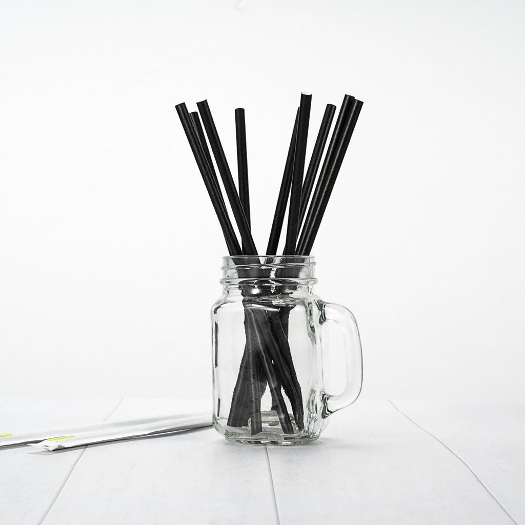 Bev Tek Black Paper Straw - Wrapped, Biodegradable, 7.5mm - 10" - 1000 count box