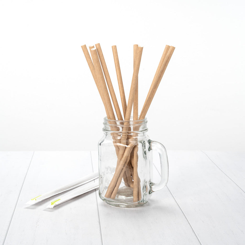 Bev Tek Kraft Paper Straw - Wrapped, Biodegradable, 7.5mm - 10" - 1000 count box