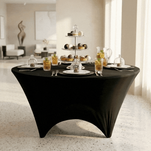 Table Tek Round Black Spandex Table Cover - Contour Cut - 72" - 1 count box