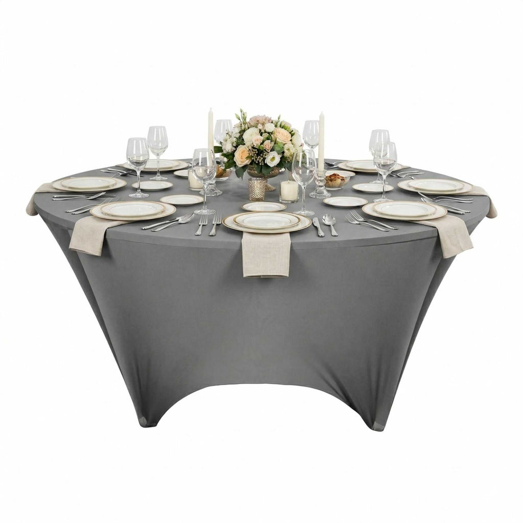Table Tek Round Charcoal Gray Spandex Table Cover - Contour Cut - 72" - 1 count box