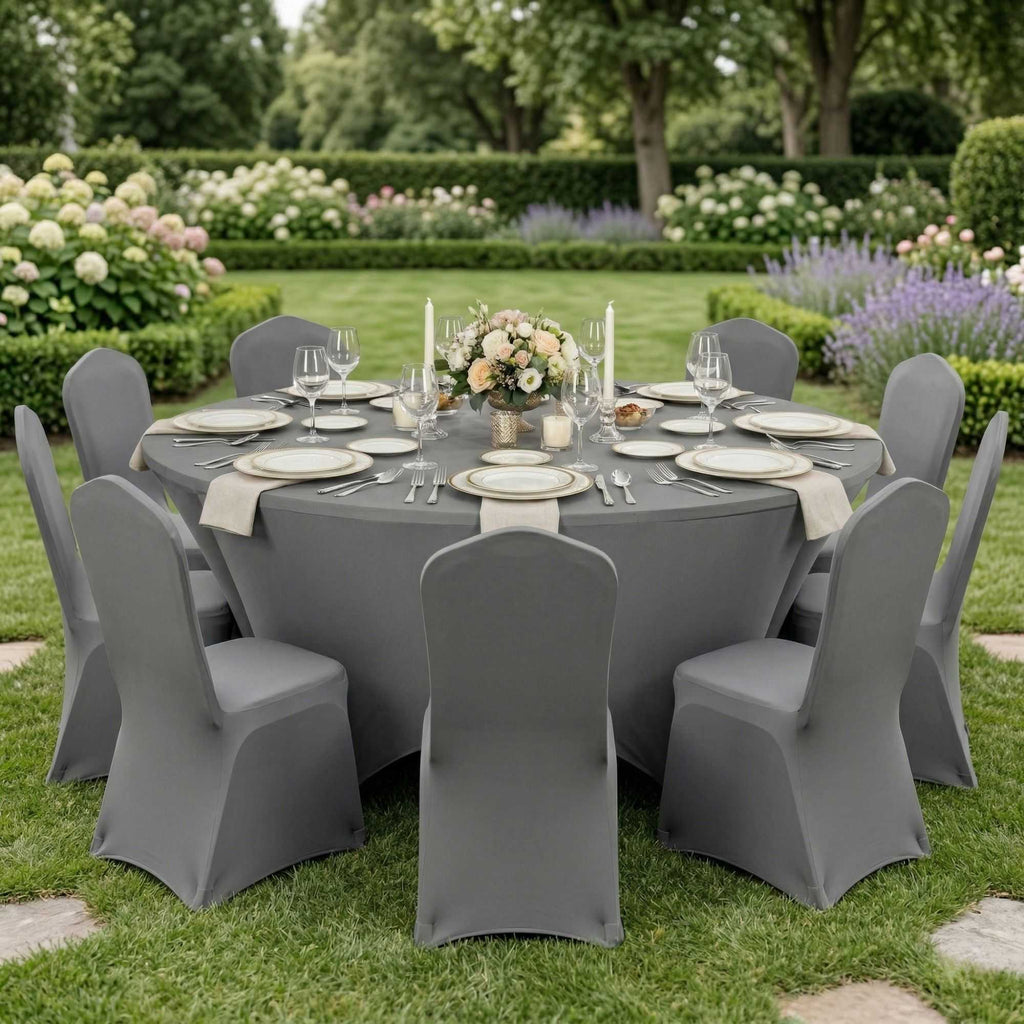 Table Tek Round Charcoal Gray Spandex Table Cover - Contour Cut - 72" - 10 count box