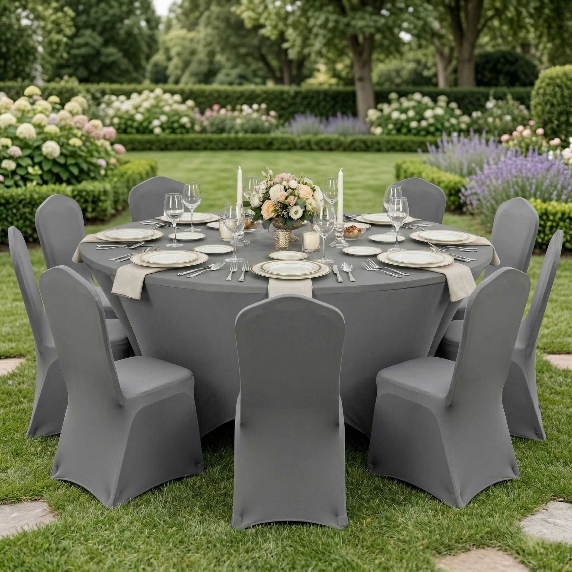 Table Tek Round Charcoal Gray Spandex Table Cover - Contour Cut - 72" - 10 count box
