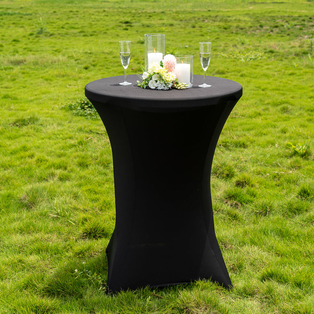Table Tek Round Black Spandex Table Cover - Bar Height - 32" - 10 count box