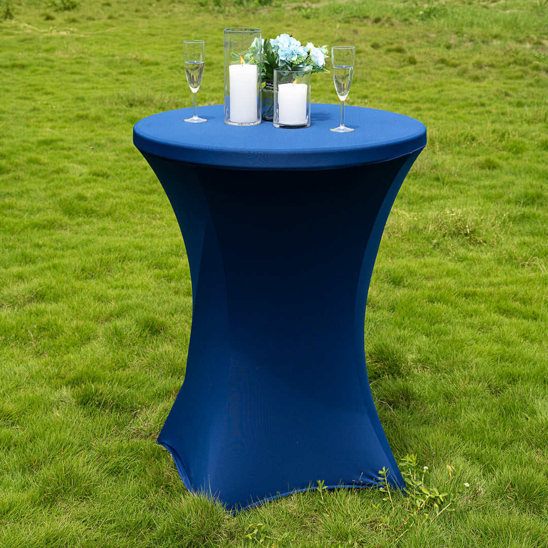 Table Tek Round Blue Spandex Table Cover - Bar Height - 32" - 10 count box