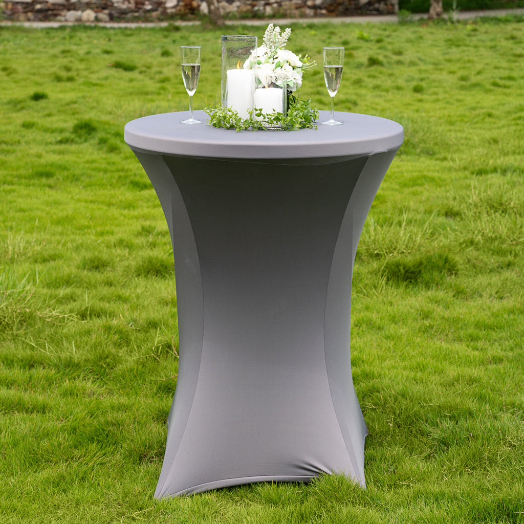 Table Tek Round Charcoal Gray Spandex Table Cover - Bar Height - 32" - 10 count box
