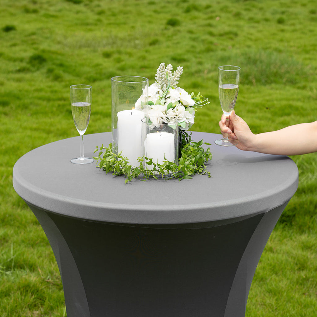 Table Tek Round Charcoal Gray Spandex Table Cover - Bar Height - 32" - 10 count box