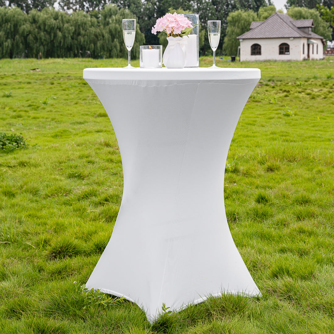 Table Tek Round White Spandex Table Cover - Bar Height - 32" - 10 count box
