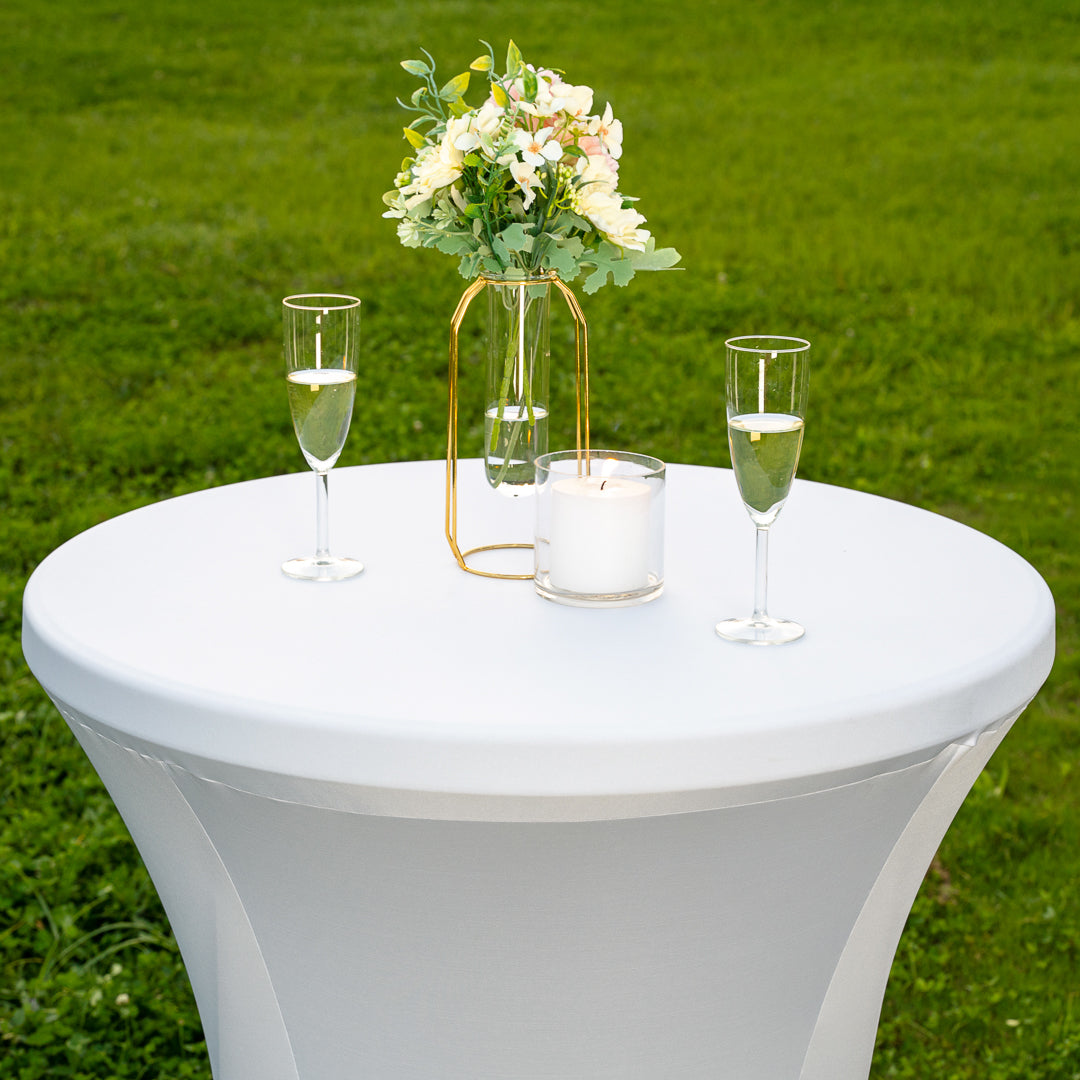 Table Tek Round White Spandex Table Cover - Bar Height - 32" - 10 count box