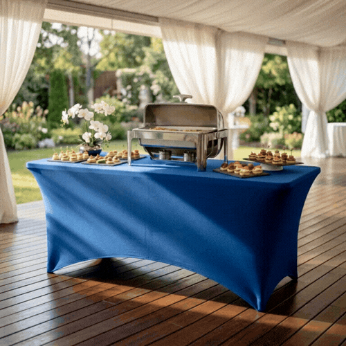 Table Tek Rectangle Blue Spandex Table Cover - Contour Cut - 72" x 30" - 1 count box