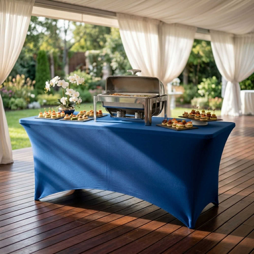 Table Tek Rectangle Blue Spandex Table Cover - Contour Cut - 72" x 30" - 10 count box