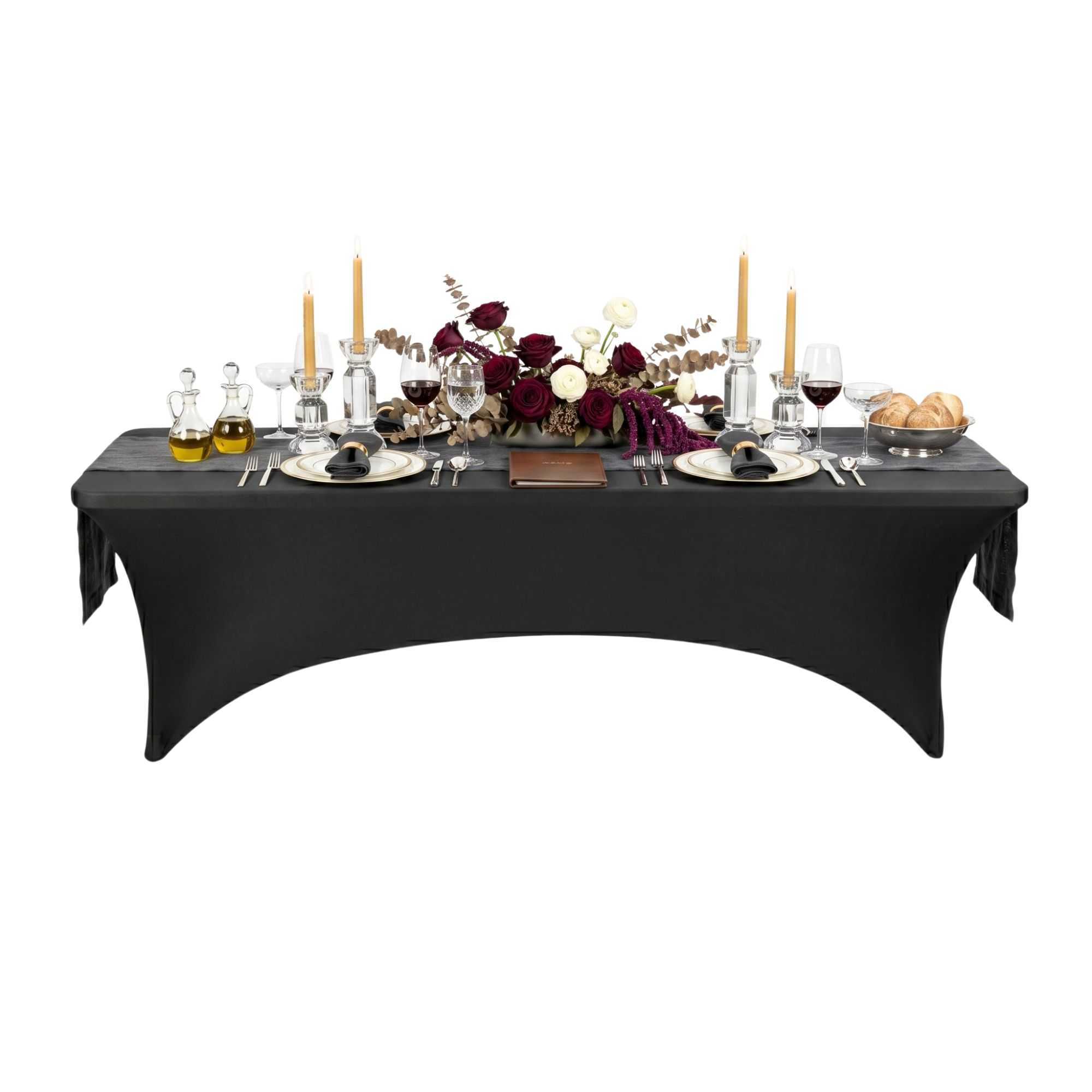 Table Tek Rectangle Black Spandex Table Cover - Contour Cut - 96" x 30" - 10 count box
