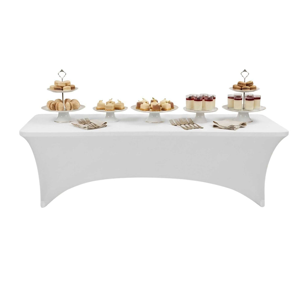 Table Tek Rectangle White Spandex Table Cover - Contour Cut - 96" x 30" - 1 count box