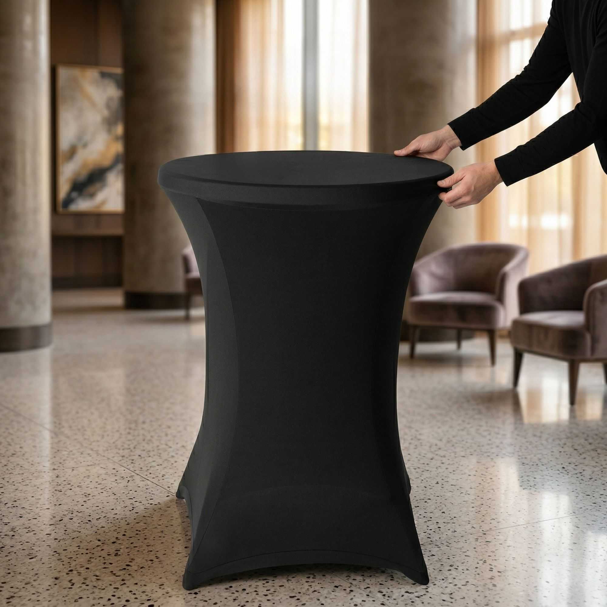 Table Tek Round Black Spandex Table Cover - Bar Height - 36" - 1 count box