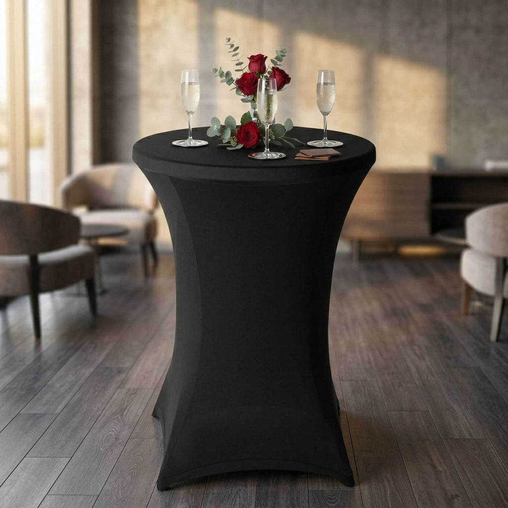 Table Tek Round Black Spandex Table Cover - Bar Height - 36" - 10 count box