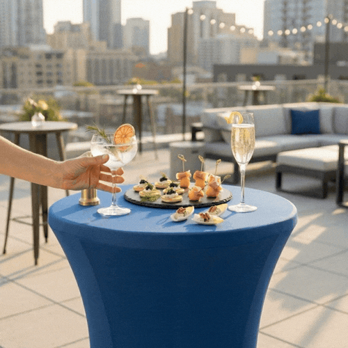 Table Tek Round Blue Spandex Table Cover - Bar Height - 36" - 1 count box