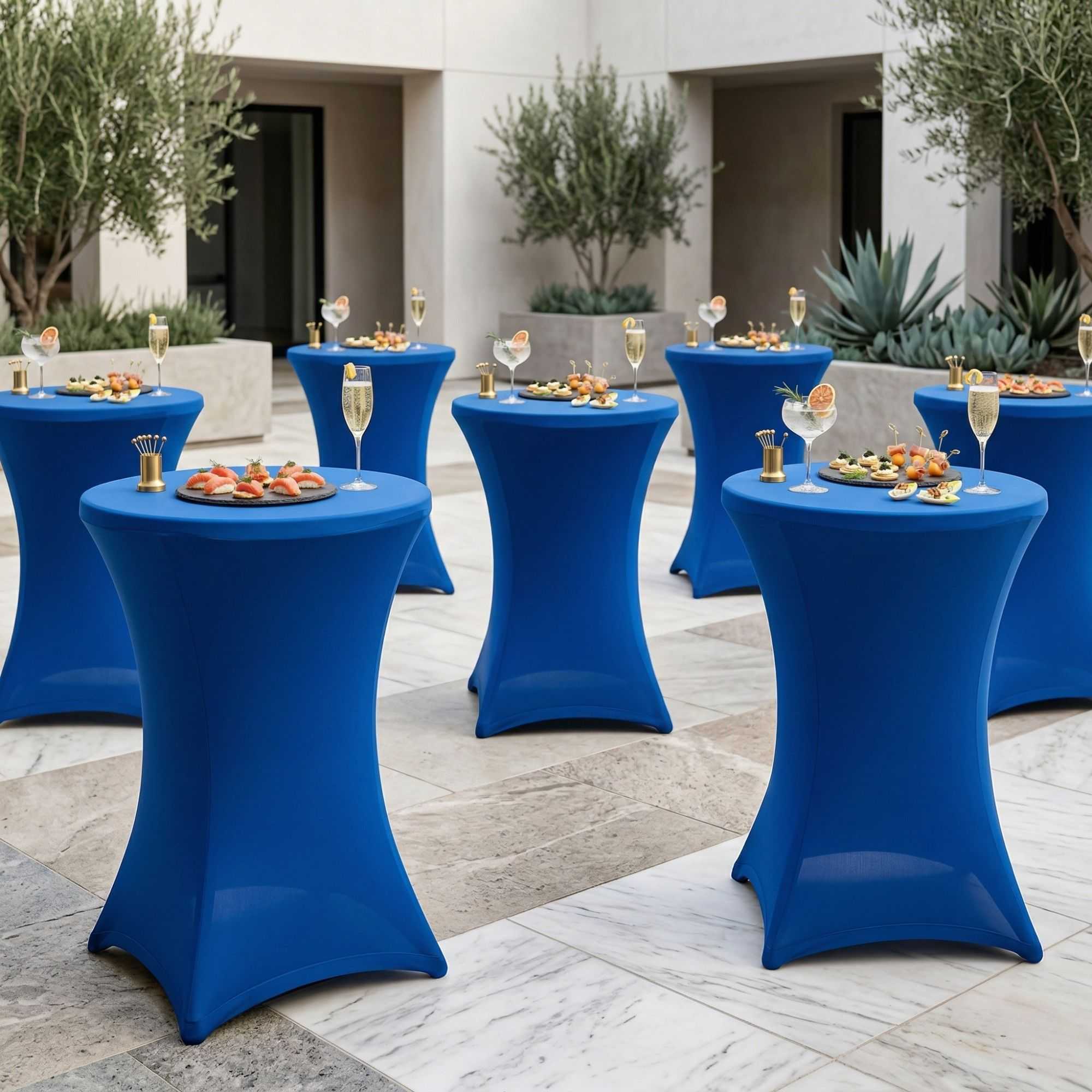 Table Tek Round Blue Spandex Table Cover - Bar Height - 36" - 10 count box