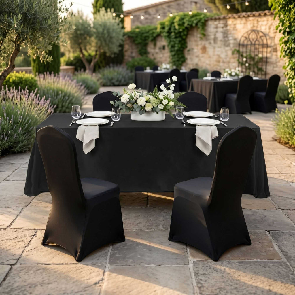 Table Tek Rectangle Black Polyester Cloth Table Cover - Hemmed - 90" x 132" - 10 count box