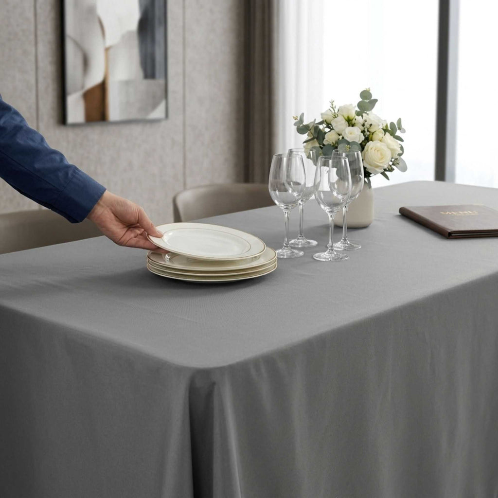 Table Tek Rectangle Gray Polyester Cloth Table Cover - Hemmed - 90" x 132" - 1 count box