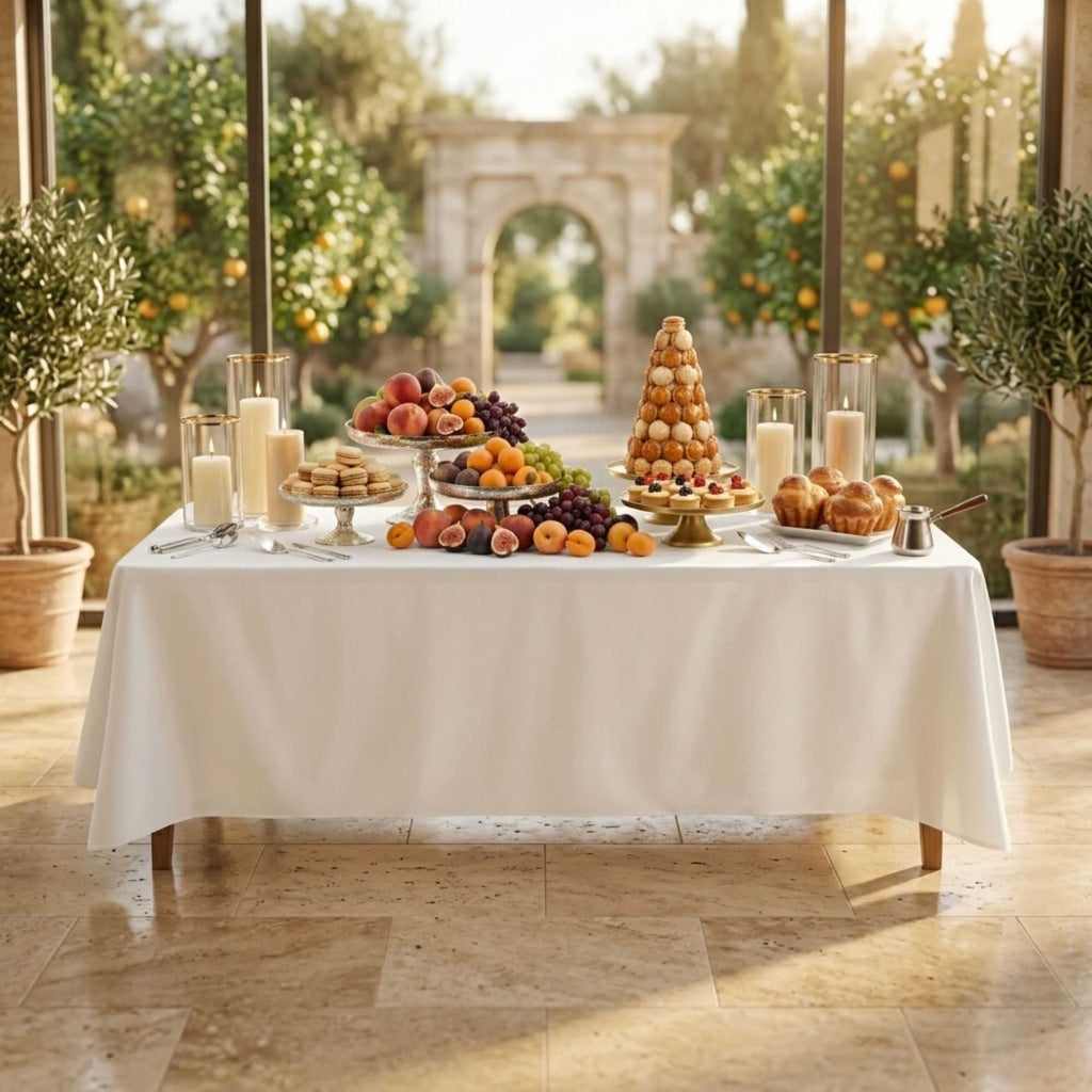 Table Tek Rectangle White Polyester Cloth Table Cover - Hemmed - 90" x 132" - 10 count box