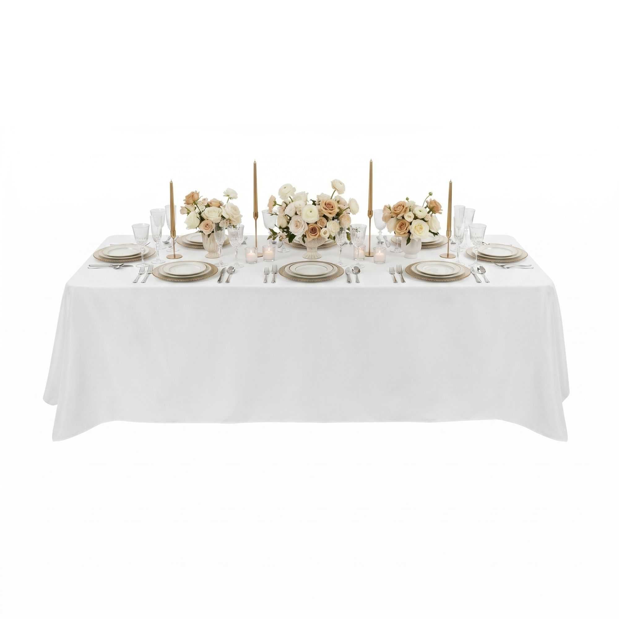 Table Tek Rectangle White Polyester Cloth Table Cover - Hemmed - 90" x 132" - 10 count box