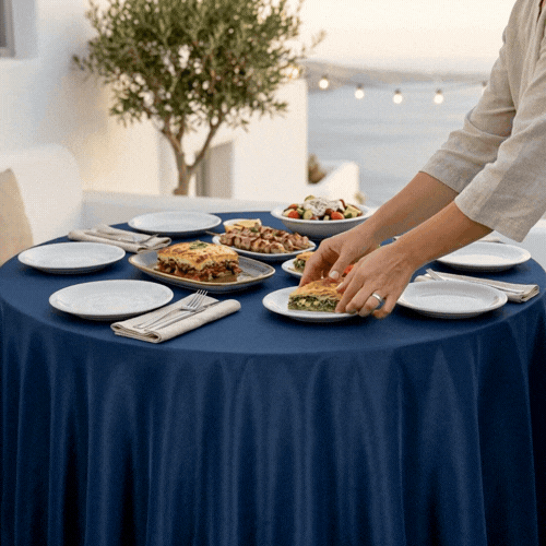 Table Tek Round Blue Polyester Cloth Table Cover - Hemmed - 120" - 1 count box