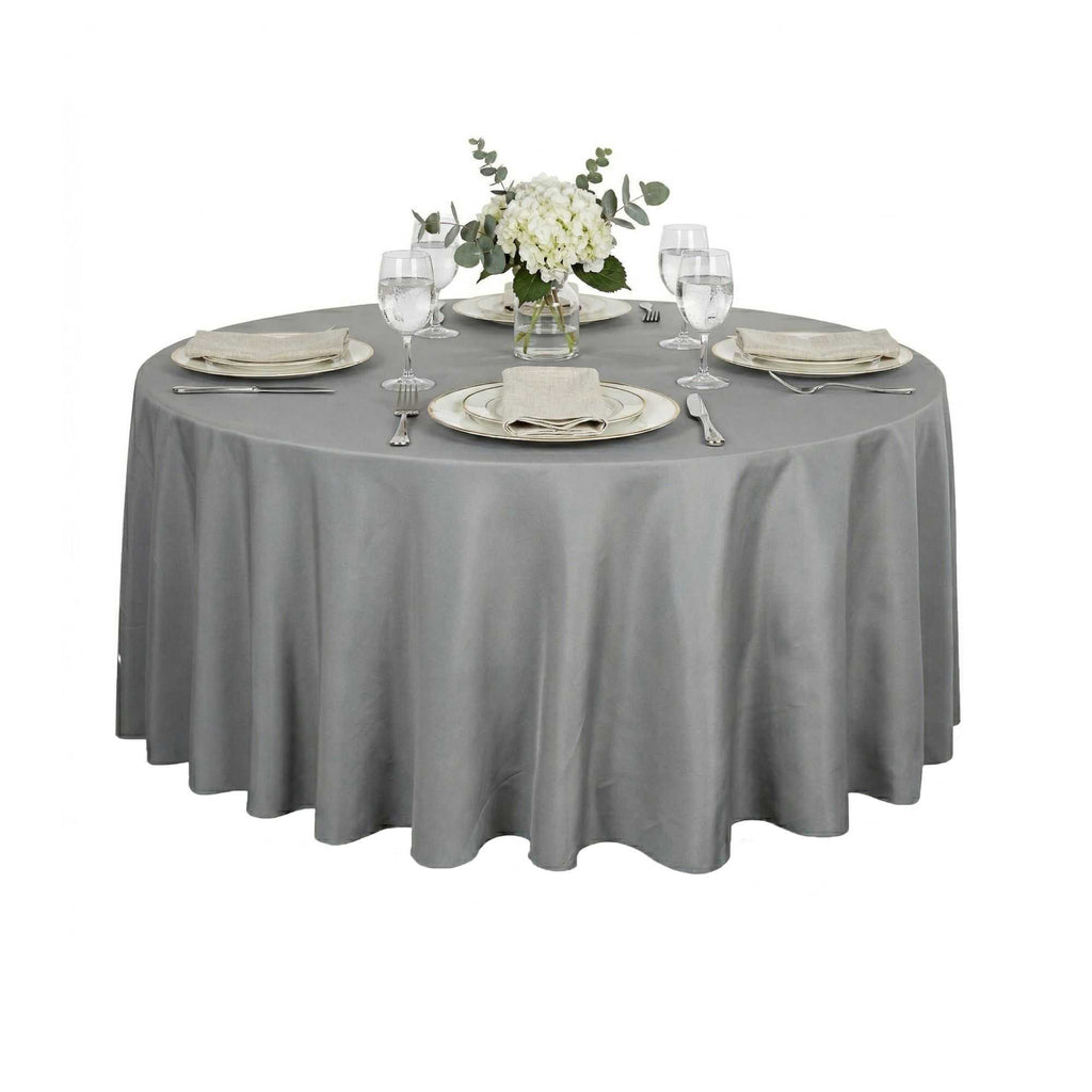 Table Tek Round Gray Polyester Cloth Table Cover - Hemmed - 120" - 1 count box