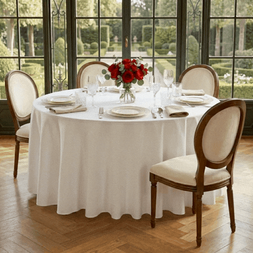 Table Tek Round White Polyester Cloth Table Cover - Hemmed - 120" - 1 count box
