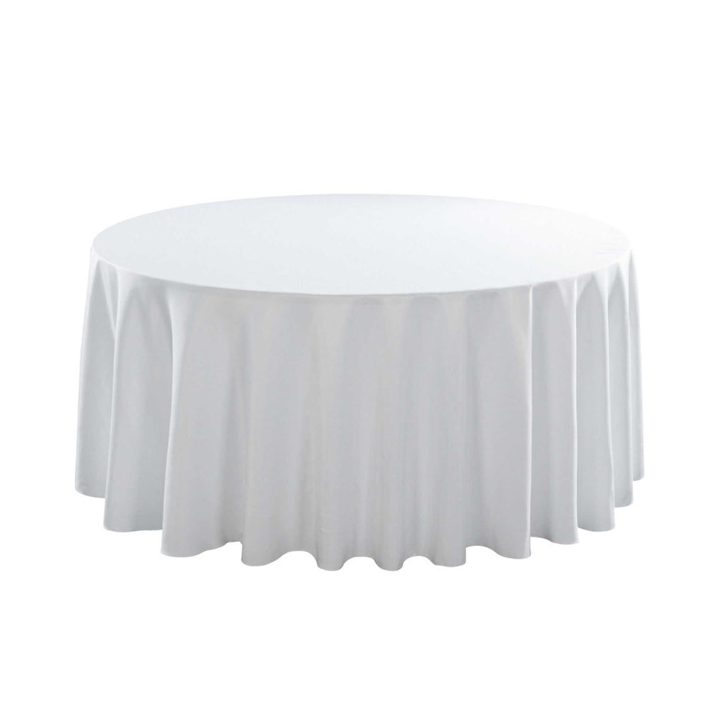 Table Tek Round White Polyester Cloth Table Cover - Hemmed - 120" - 10 count box
