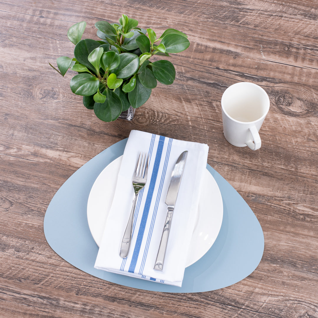 Chef 101 Egg-Shaped Light Blue Vinyl Placemat - Embossed - 16" x 12" - 6 count box