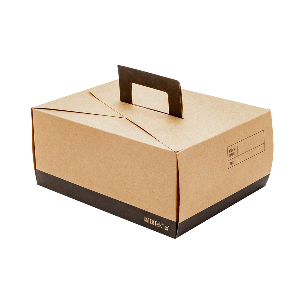 Cater Tek Rectangle Kraft and Black Paper Deep Take Out Container - with Handle - 9" x 7" x 4" - 100 count box